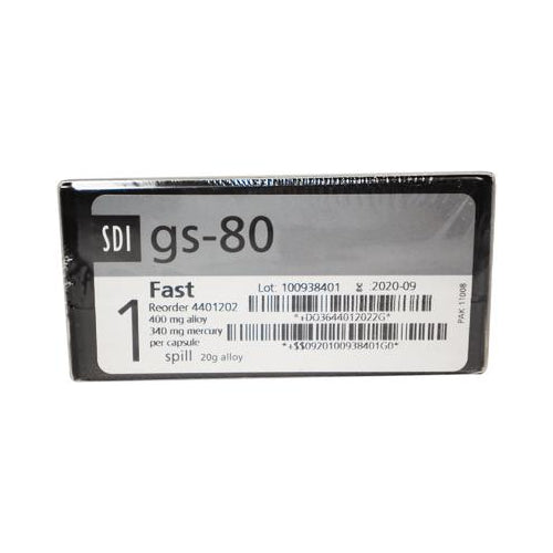 SDI 4401202 GS-80 1 Spill Fast Set Dispersed Phase Alloy Amalgam Capsules 400 mg 50/Pk SDI 4401202 GS-80 1 Spill Fast Set Dispersed Phase Alloy Amalgam Capsules 400 mg 50/Pk